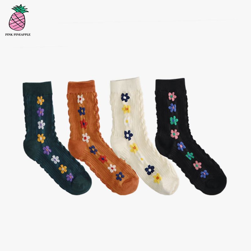  FLOWER JACQUARD SOCKS (3PAIRS 1SET, COLOR RANDOM)