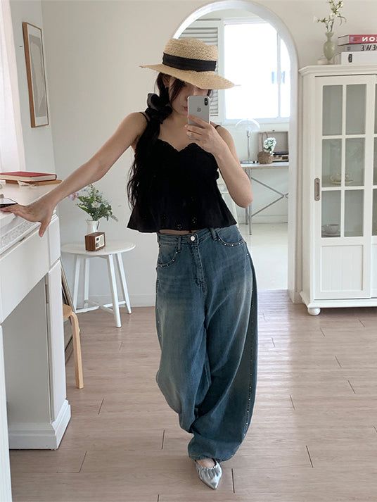 STUD BALLOON WIDE JEANS