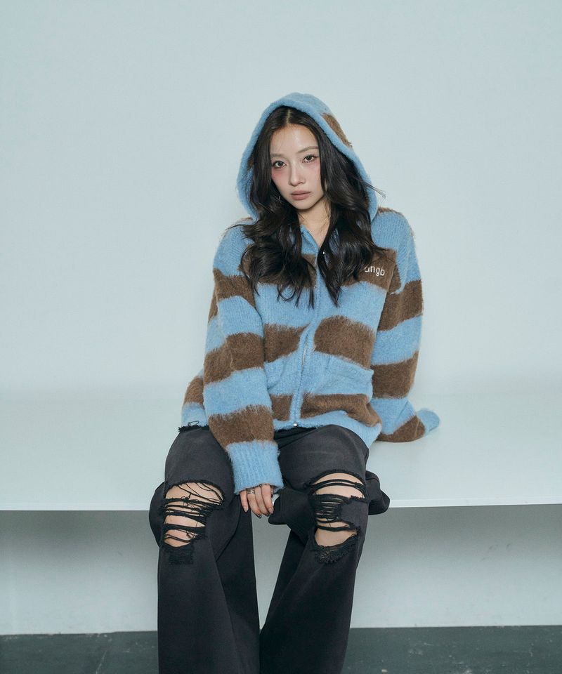 UNISEX ボーダーブークレフーディニット