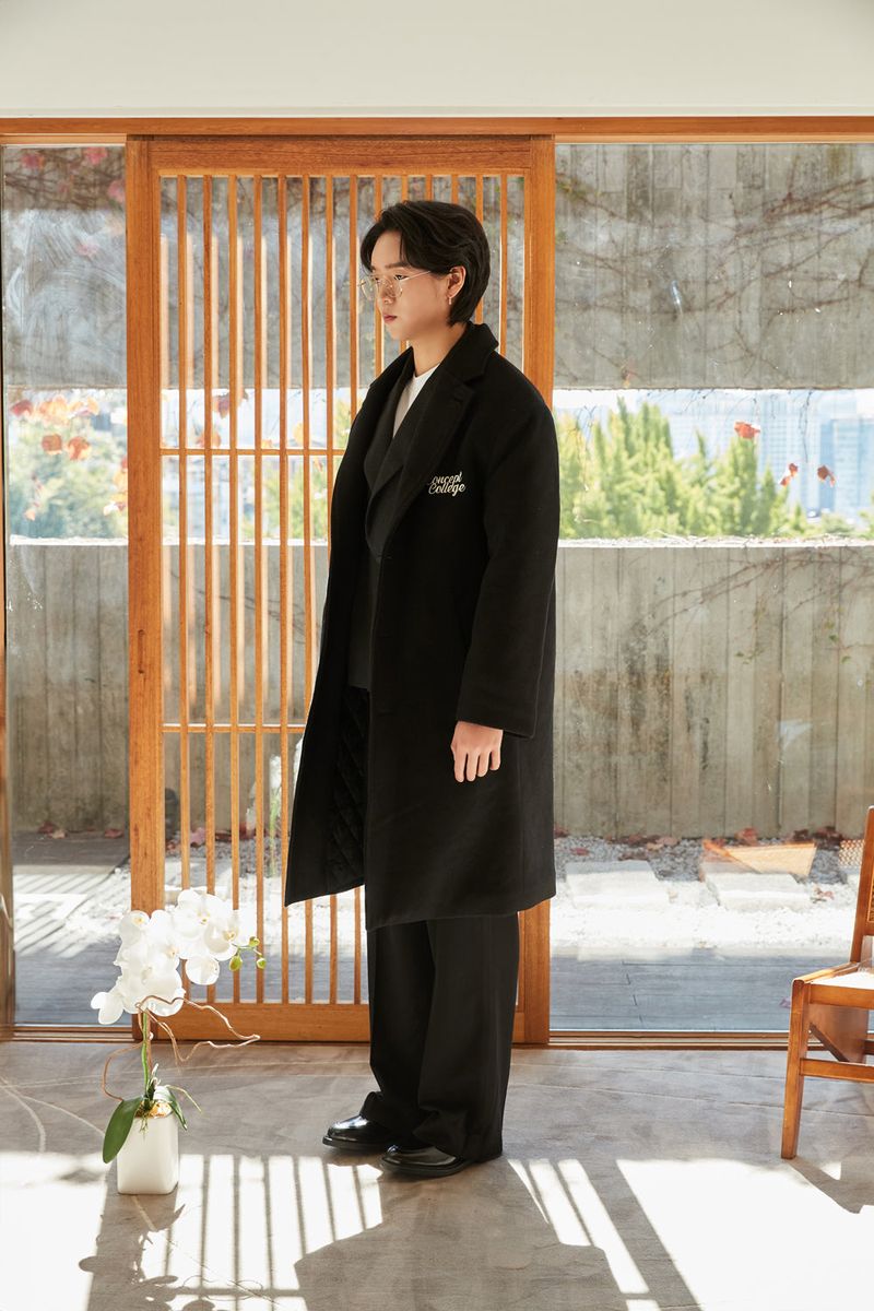 Classic Patch Inner padding Unisex Black wool coat