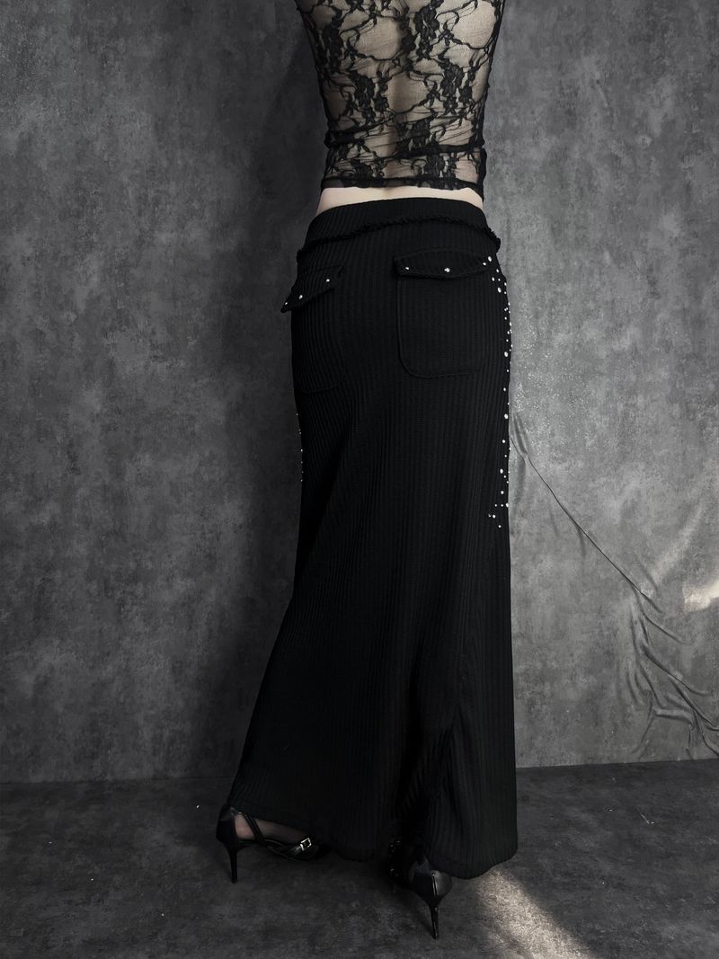 shining studded knit long skirt