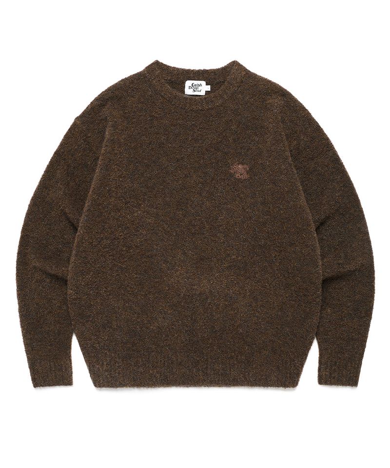 TWO TONE BOUCLE KNIT CREWNECK BROWN(CV2EFUK604A)