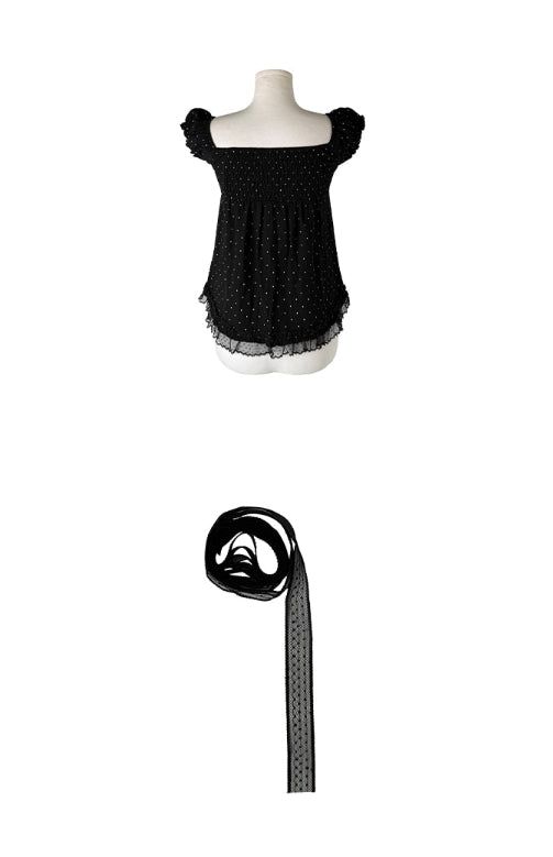 Horin Scarf Set Dot Ribbon Lace Blouse 
