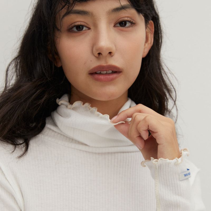 Contrast Interlock Turtle Neck T/Shirts White