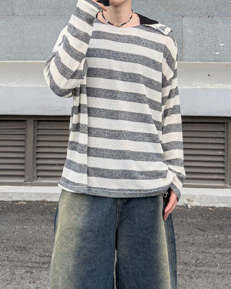 Lure shoulder snap stripe knit