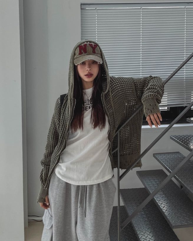ON Dying Damage Mesh Hood Zip Up