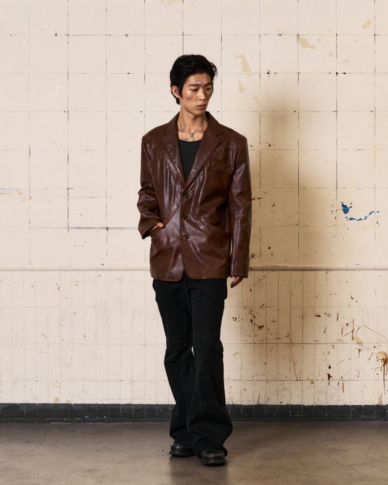 Circle Leather Blazer (Brown)