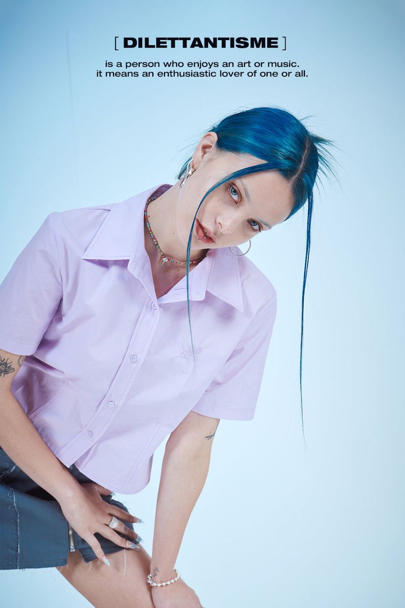 CROP SHORT-SLEEVES COTTON SHIRTS(LAVENDER)
