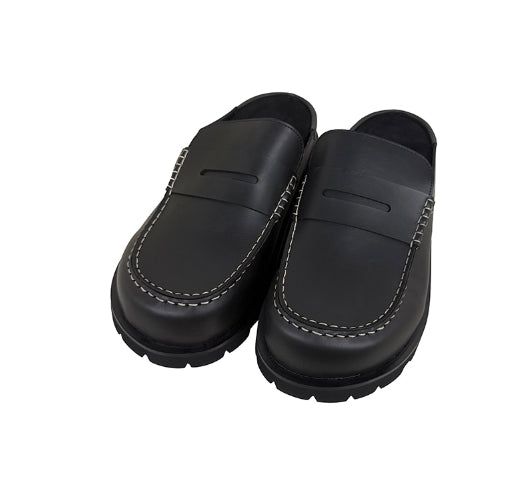 Stitched Leather Penny Loafer Mules