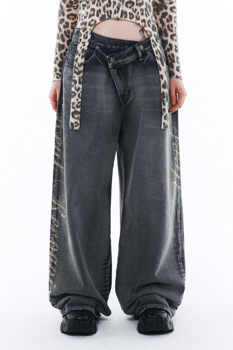 YEEL SIDE CUBIC DENIM PANTS GREY