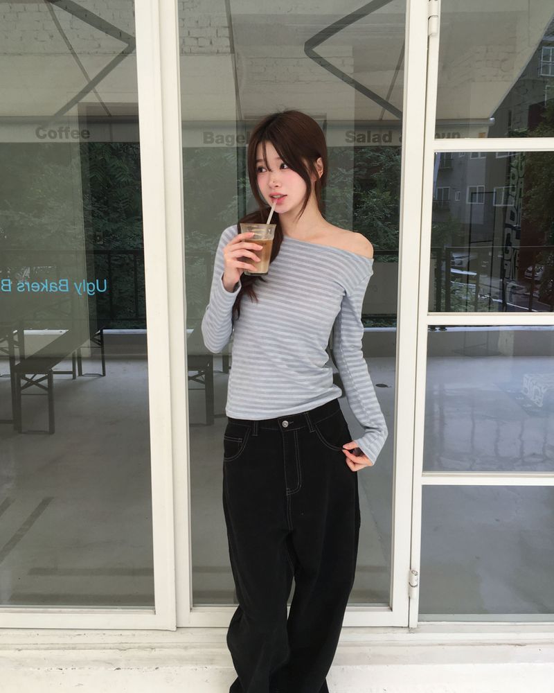 Stripe boat neck T