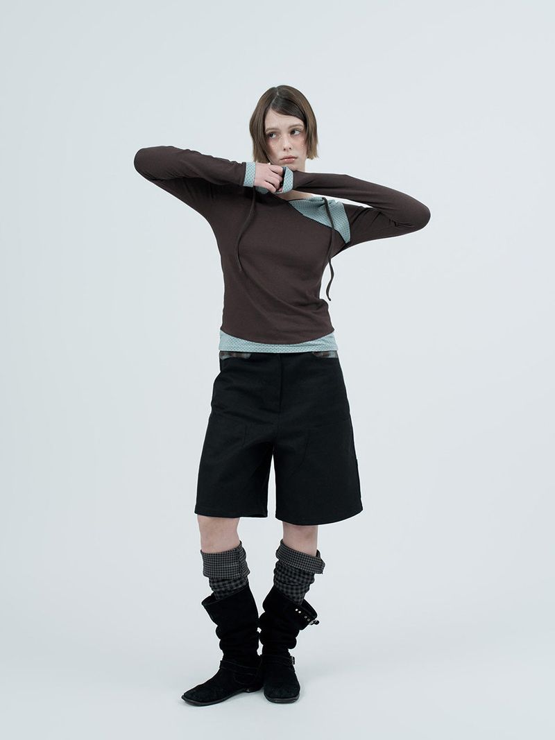 dot wrap layered hoodie / brown