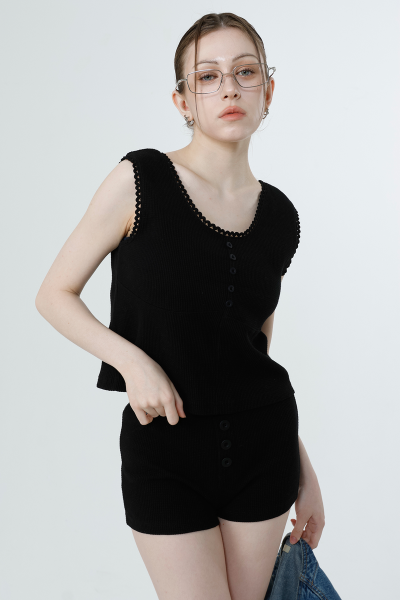 WAFFLE SLEEVELESS_BLACK