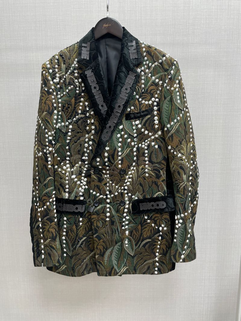 Bottle Green and White Pendant Pattern Suit