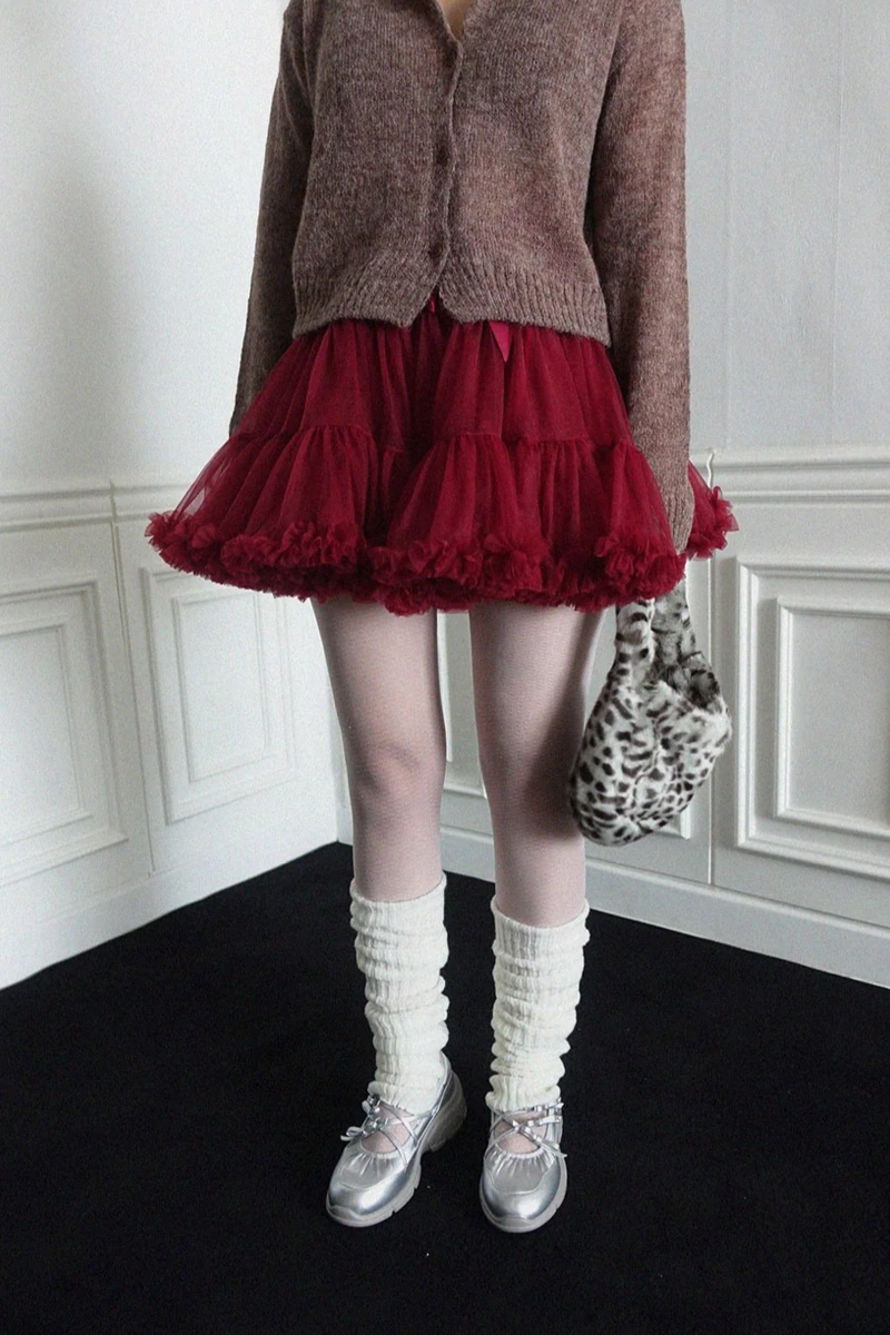 BURGUNDY FRILL TUTU MINI SKIRT