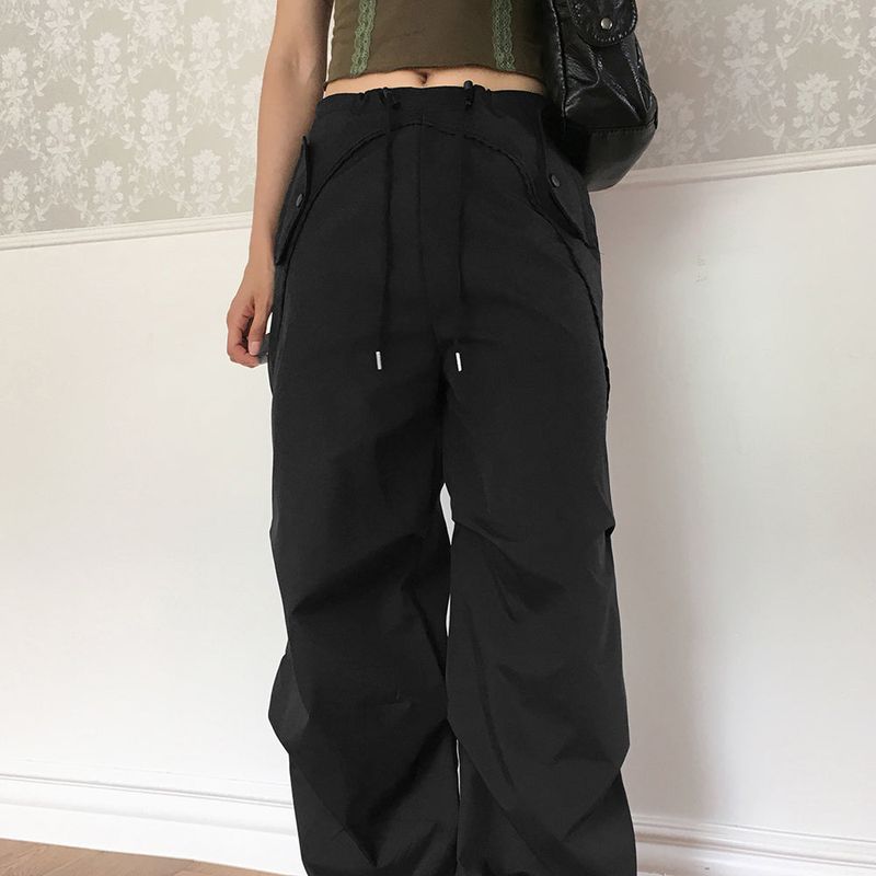 Ronber Pocket String Slit Wide Two-Way Pants