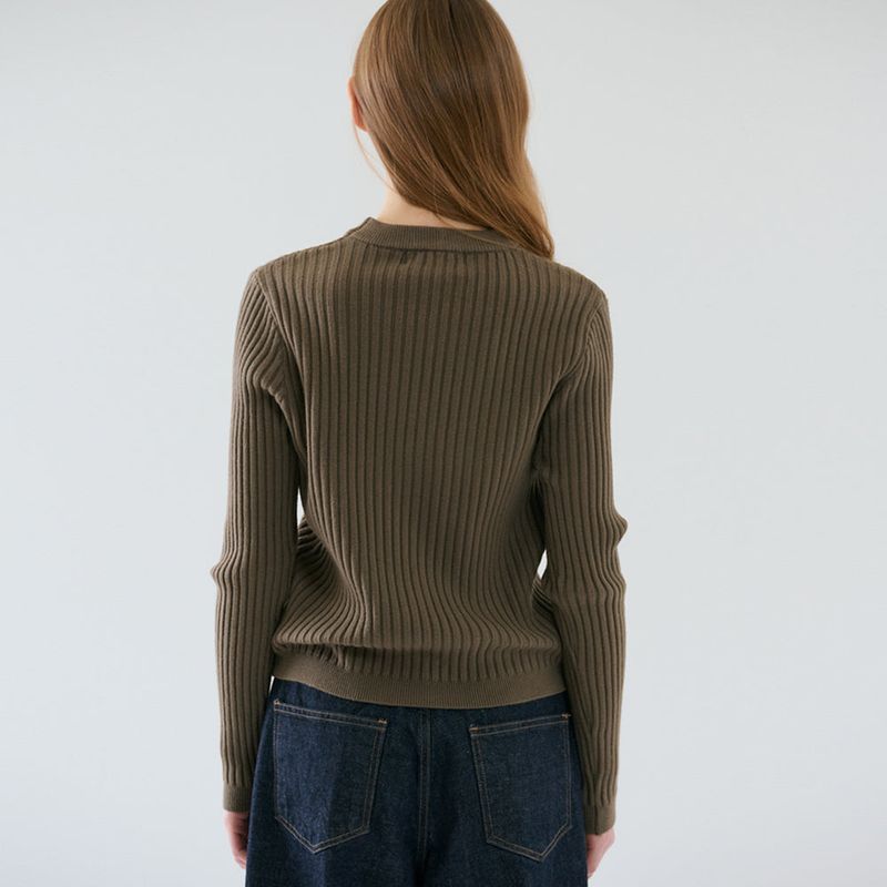 Basic Round Neck Rib Knit Khaki