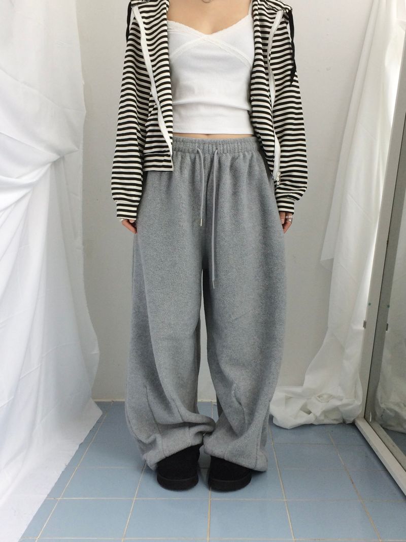 Stripe Semi-Crop Hooded Zip-Up