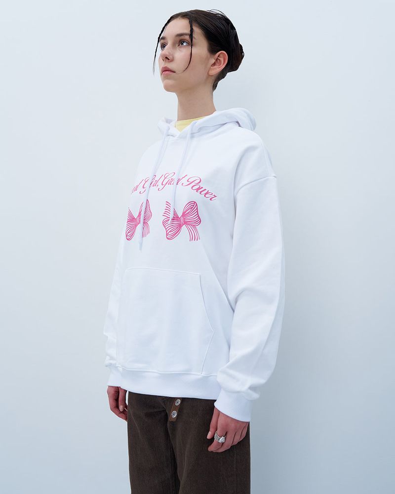 TWIN RIBBON HOODIE-WHITE