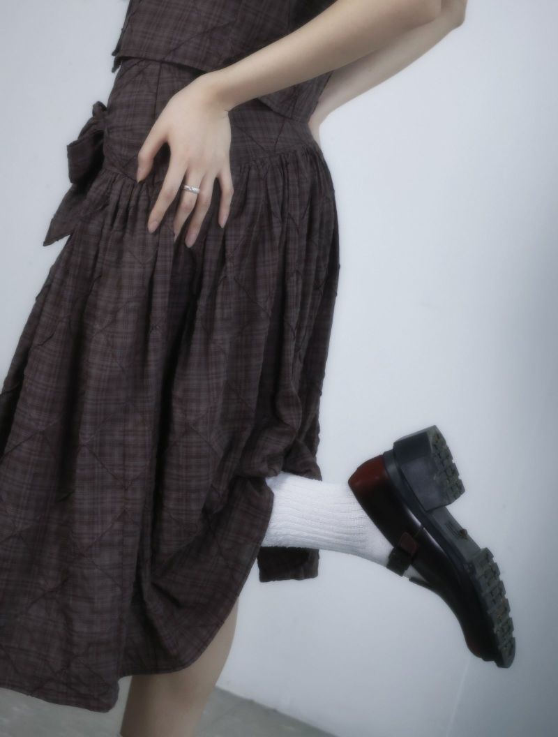 ODDME（オッドミー）の「コージーチェックリボンスカート -ブラウン（スカート）」