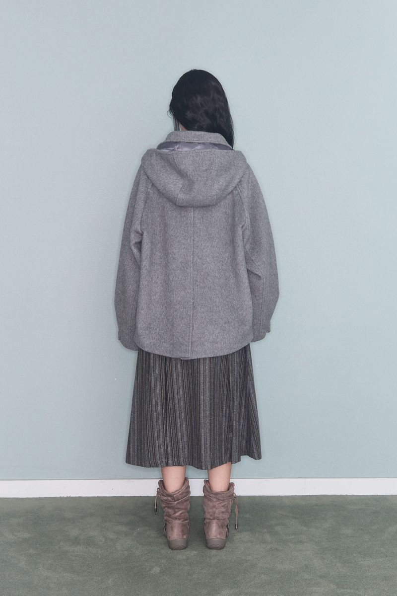 HOODED DOUBLE HALF COAT GREY