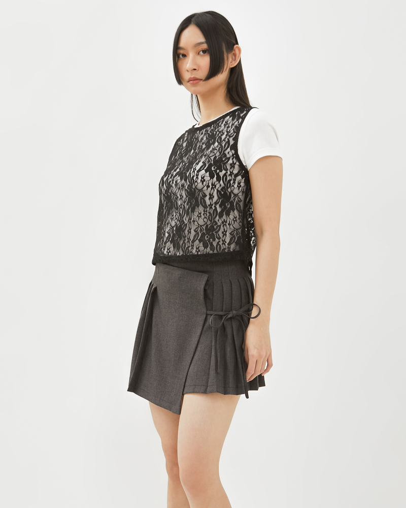 Pleats Mini Skirt in Dark Grey