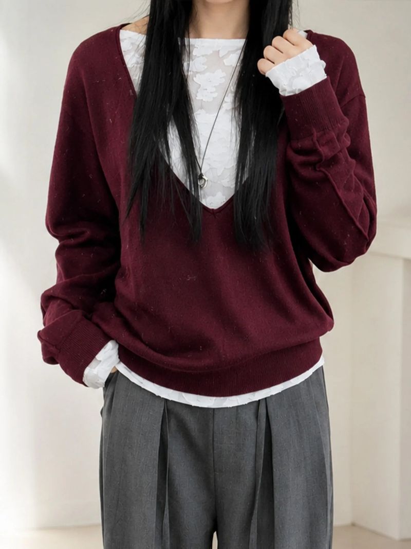 DEEP V-NECK LOOSE FIT KNIT PULLOVER