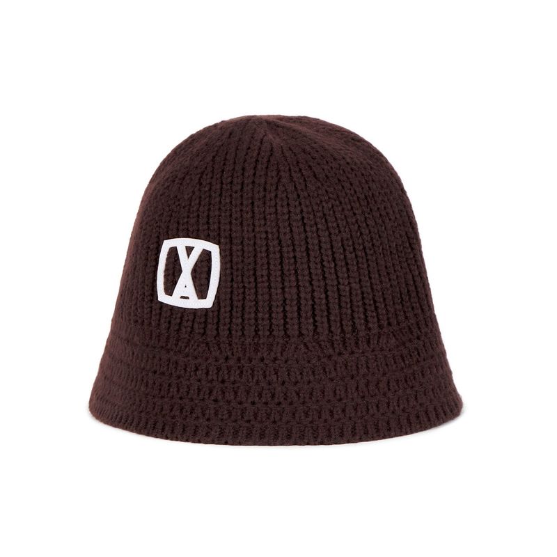 VA Square Applique Knit Bucket Hat / Brown
