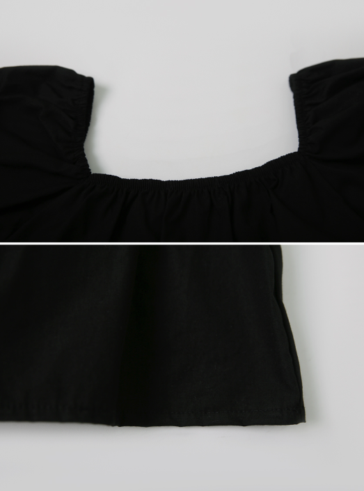 Square Puff Ribbon Short Sleeve Blouse (2color)