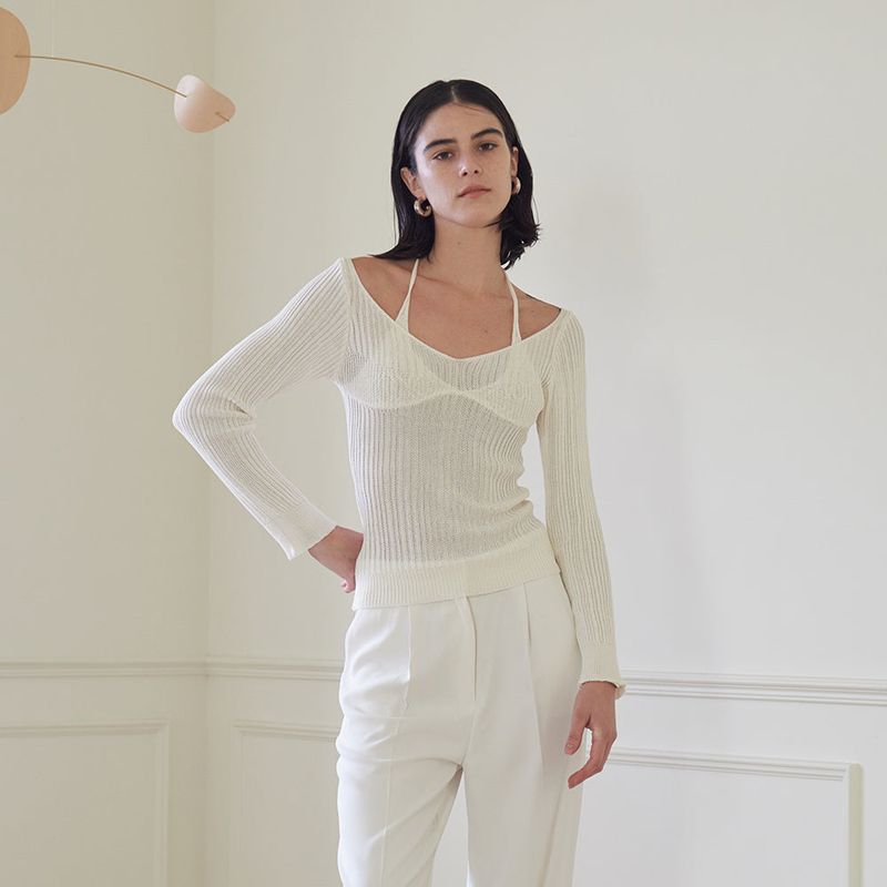 TMO BY 13MONTH（ティーエムオーバイサーティーンマンス）の「HALTER NECK KNIT TOP (WHITE)（Tops）」