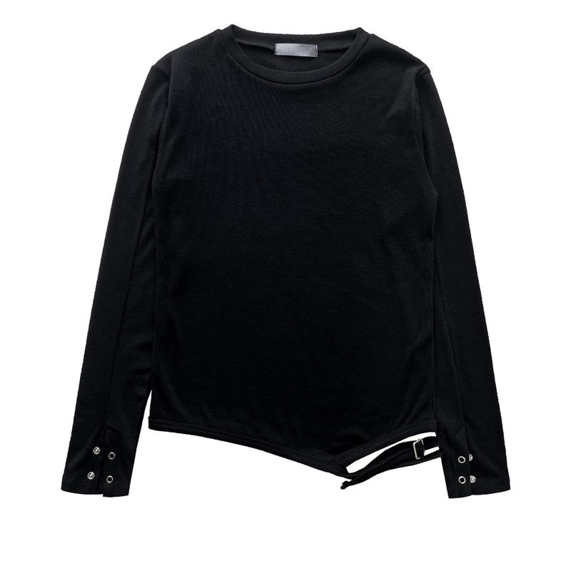Eyelet buckle bottom hem strap long sleeve tee (3 colors)