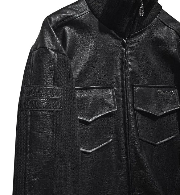 [LANARCH] Amber Leather Pocket Neck Zip-Up