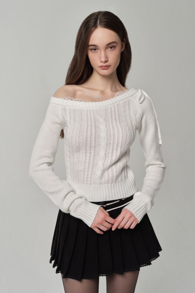 Rosy cake cable knit, White