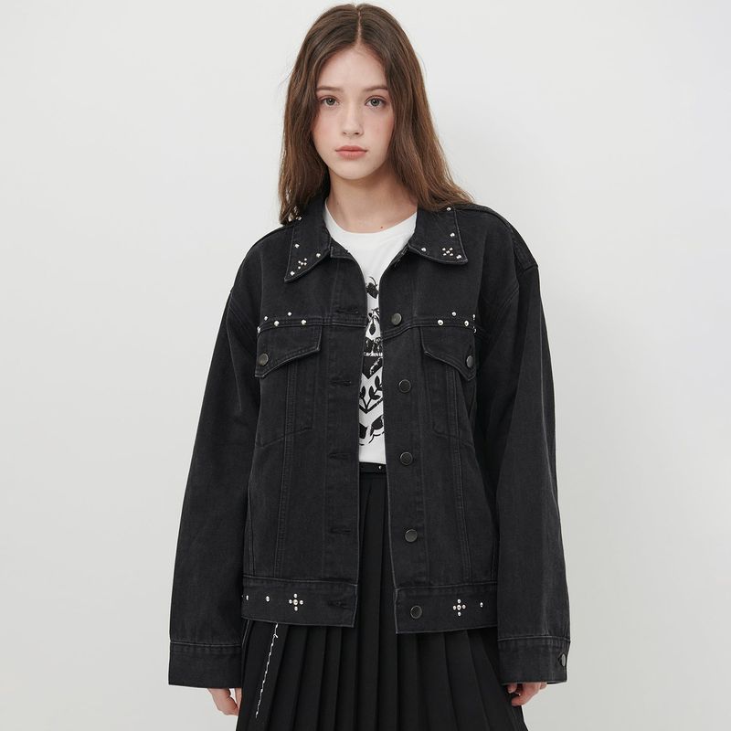 AWE BORN US（アボンアス）の「【MADE】スタッドデニムジャケット [BLACK]（ジャケット/アウター）」