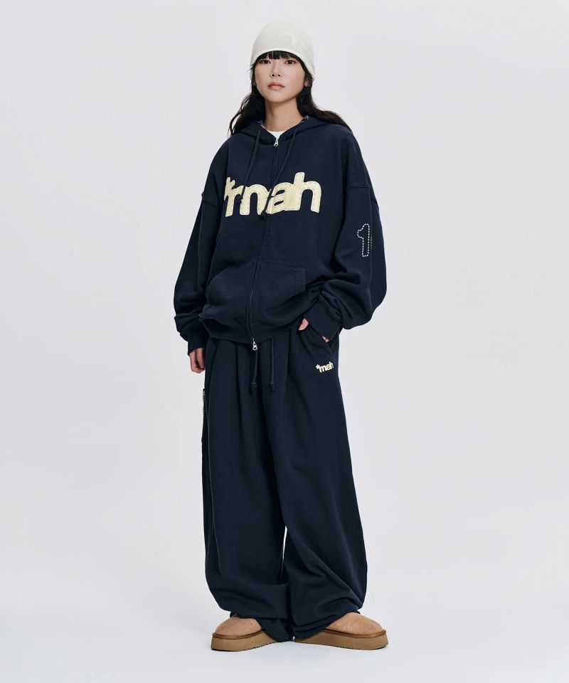 mah LOGO CHECK SWEAT PANTS_NAVY