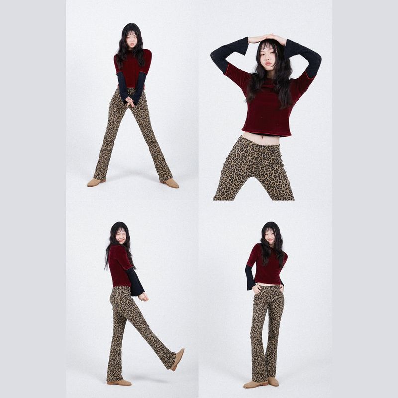 Leopard Bootcut Pants (Black)