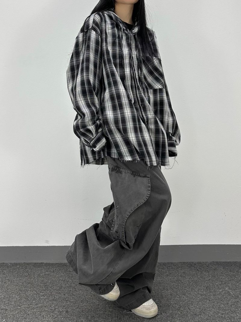vely gingham hooded shirt