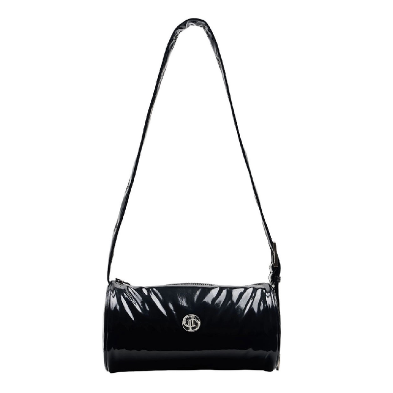 2WAY BELTED STRAP BARREL BAG SMALL_GLOSSY BLACK