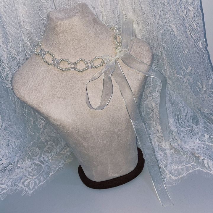 mix pearl ribbon tie choker
