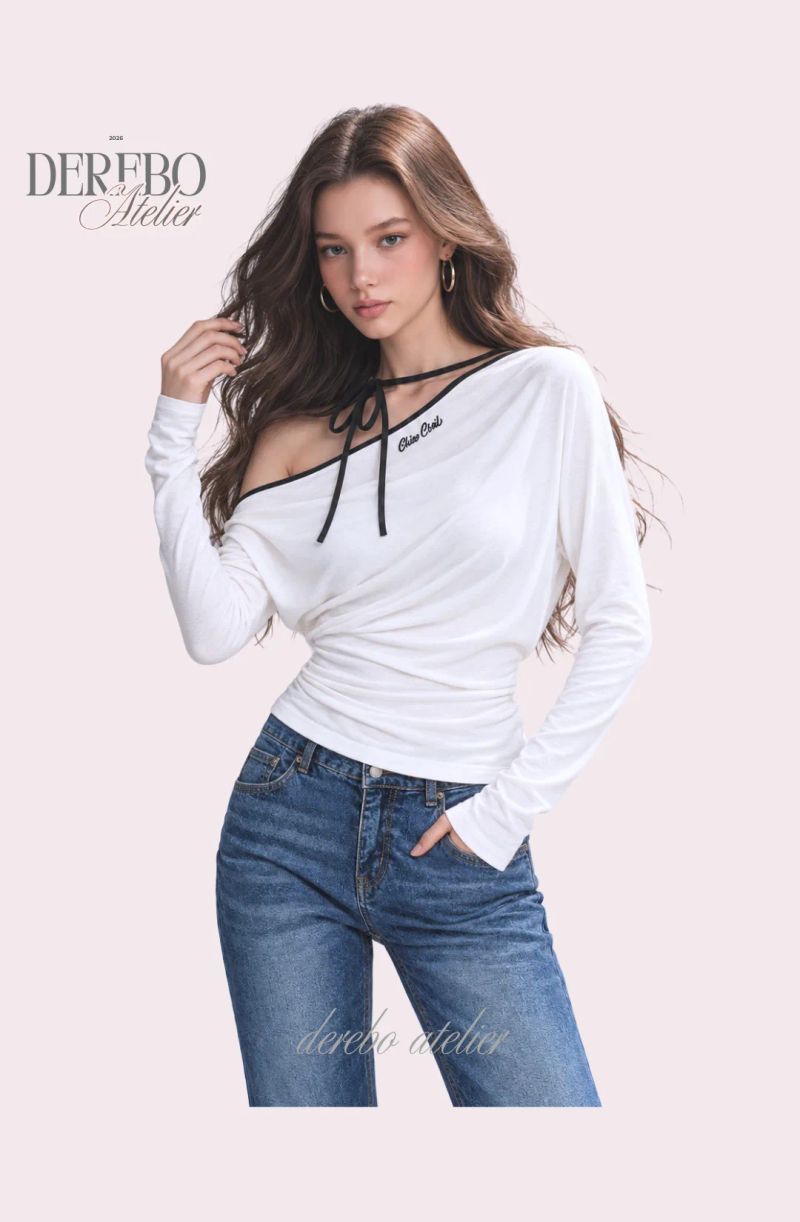 One open-shoulder halter strap long-sleeve tee 