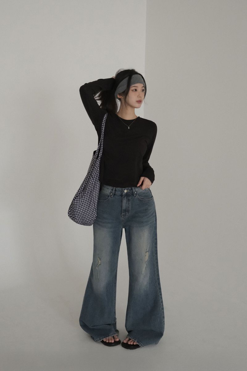 [MADE] Roxy, damaged semi-flared denim pants