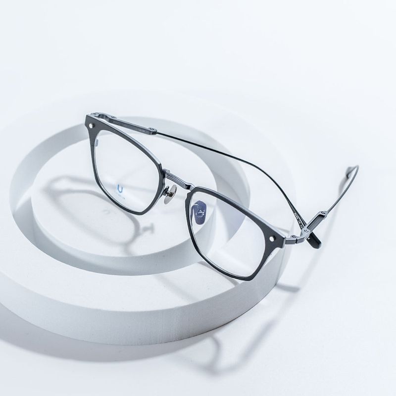 Knouun Square titanium glasses CODE. 104. A Black N Gray