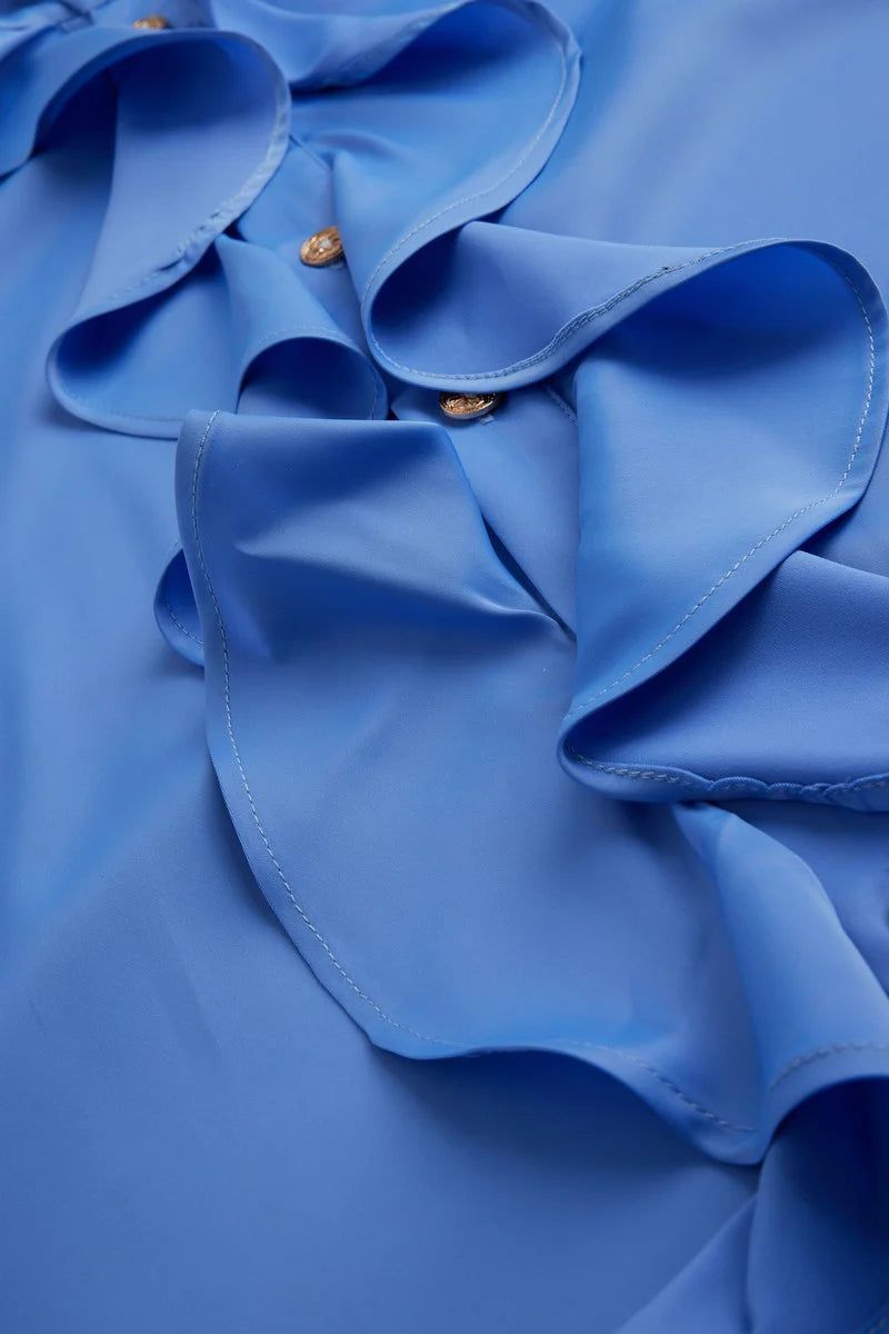 Silky Ruffle Brass Button Shirt