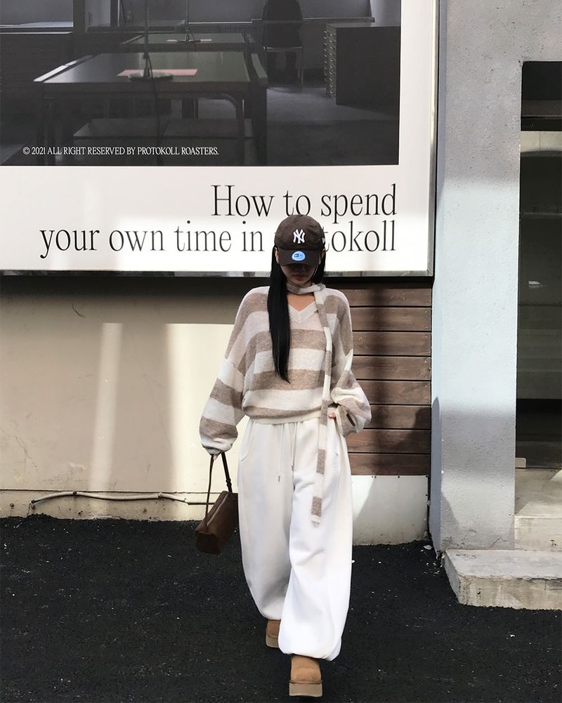 [ORIGINAL] LACKUN Striped Muffler Knit Set