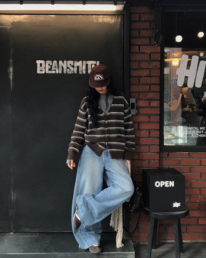 [ORIGINAL] Sand Stripe Oversized Wool Cardigan