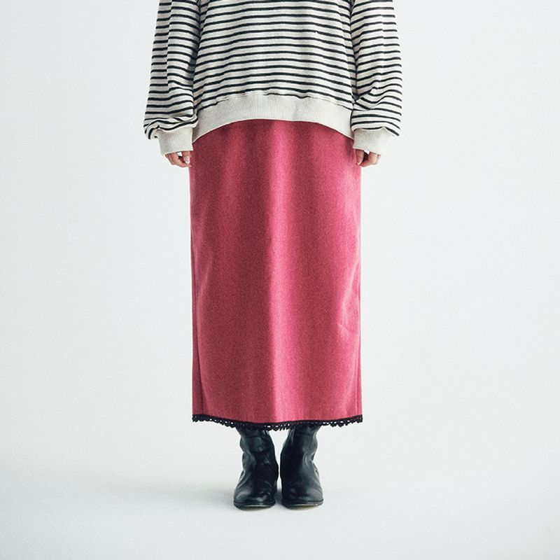 KOOKEESEE(クキシ)の「Wool Melton Lace Skirt (magenta pink)(Skirts)」
