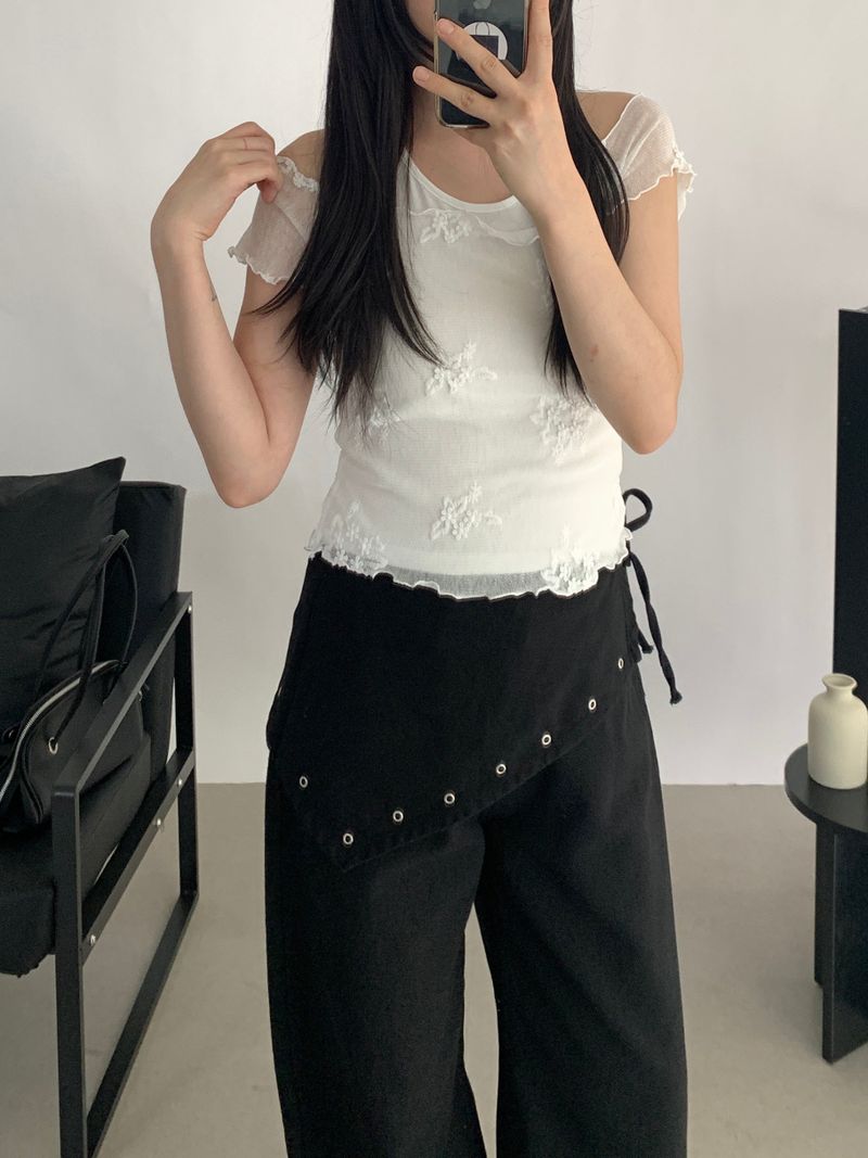[SET] Roman Sleeveless Flower Blouse Set