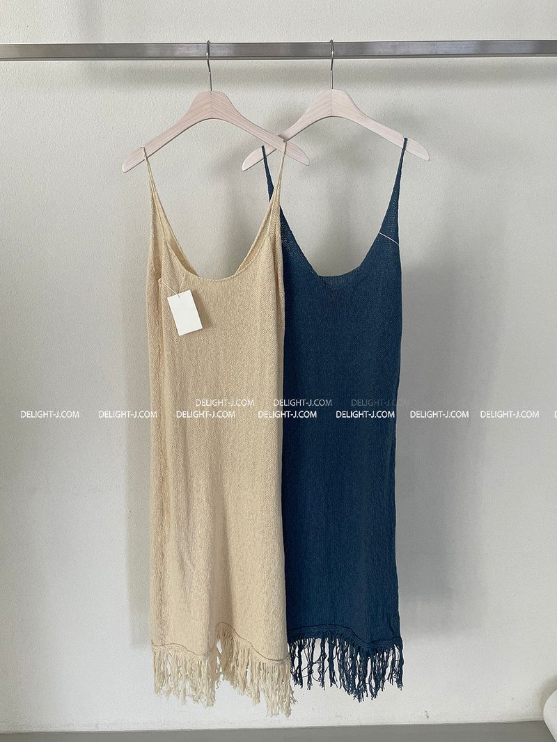 knit fringe bustier long dress