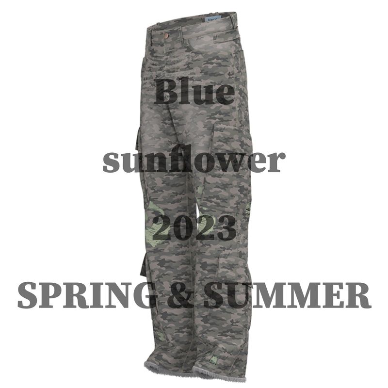 Bluesf Semi-Flare Destroyed Camo Cargo Pants