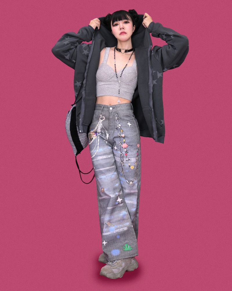 kitsch painting denim pants